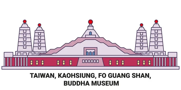 Taiwán Kaohsiung Guang Shan Buda Museo Viaje Hito Línea Vector — Vector de stock