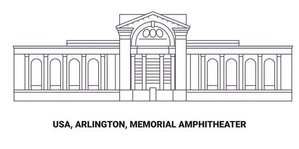 Usa Arlington Emlékmű Amfiteátrum Utazás Mérföldkő Vonal Vektor Illusztráció — Stock Vector