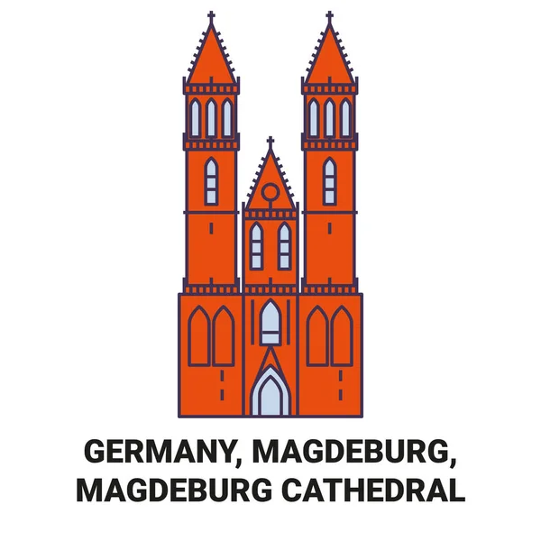 Németország Magdeburg Magdeburg Katedrális Utazás Mérföldkő Vonal Vektor Illusztráció — Stock Vector