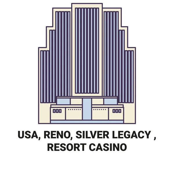 Usa Reno Silver Legacy Resort Casino Travel Landmark Line Vector — 스톡 벡터