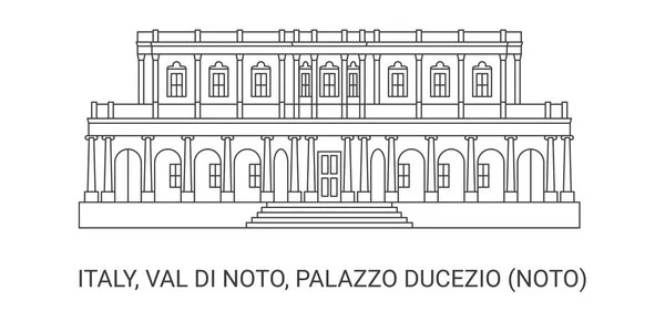 意大利Val Noto Palazzo Ducezio Noto 旅行地标线矢量图解 — 图库矢量图片