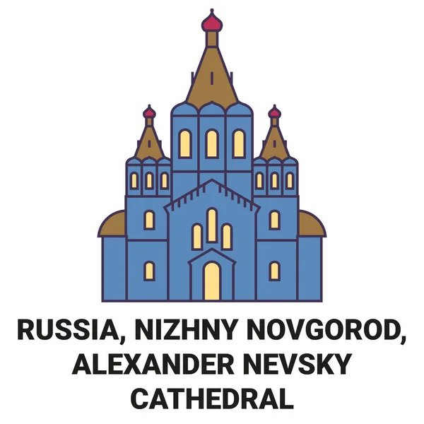 Rússia Nizhny Novgorod Alexander Nevsky Catedral Viagem Marco Linha Vetor — Vetor de Stock