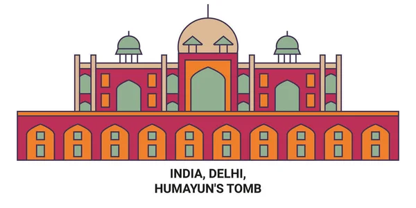 Indien Delhi Humayuns Tomb Resa Landmärke Linje Vektor Illustration — Stock vektor