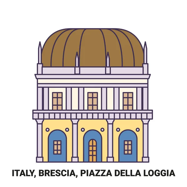 Italie Brescia Piazza Della Loggia Voyage Illustration Vectorielle Ligne Historique — Image vectorielle