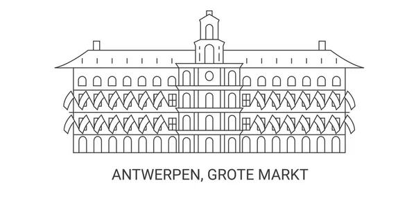 Belgium Antwerpen Grote Markt Travel Landmark Line Vector Illustration — Stock Vector
