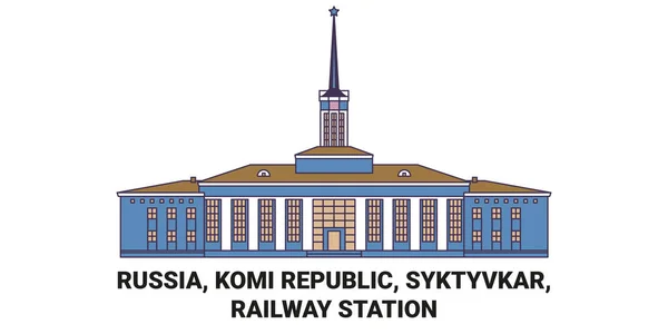 Ryssland Komi Republic Syktyvkar Järnvägsstationen Resa Landmärke Linje Vektor Illustration — Stock vektor
