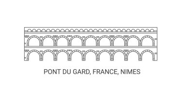 Fransa ve Pont Du Gard seyahat çizgisi vektör ilüstrasyonu