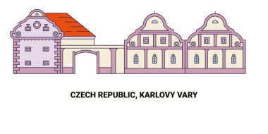 Çek Cumhuriyeti ve Karlovy Vary seyahat çizgisi vektör ilüstrasyonu
