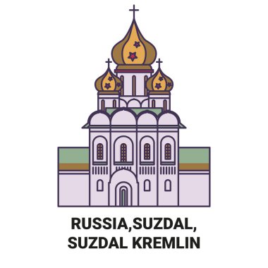 Rusya, Suzdal ve Suzdal Kremlin seyahat çizgisi vektör ilüstrasyonu