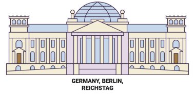 Almanya, Berlin, Reichstag seyahat tarihi çizgisi vektör çizimi