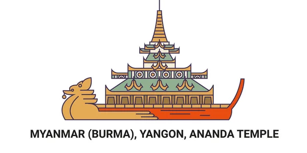 Myanmar Birmania Rangún Templo Ananda Ilustración Vector Línea Referencia Viaje — Archivo Imágenes Vectoriales