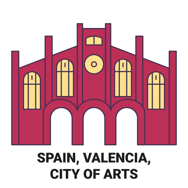 Spanje Valencia City Arts Reizen Oriëntatiepunt Lijn Vector Illustratie — Stockvector