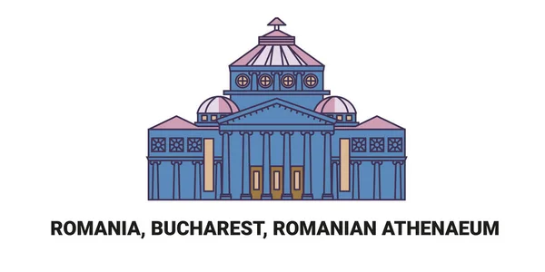 Romênia Bucareste Ateneu Romeno Ilustração Vetor Linha Referência Viagem — Vetor de Stock