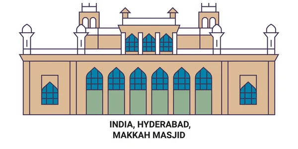 India Hyderabad Makkah Masjid Recorrido Hito Línea Vector Ilustración — Archivo Imágenes Vectoriales