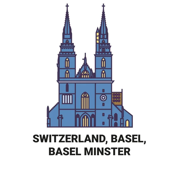 Schweiz Basel Basler Münster Reise Meilenstein Linienvektorillustration — Stockvektor