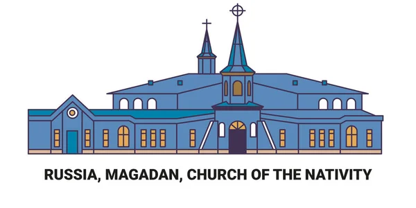 Rusya Magadan Nın Doğuşu Kilisesi Seyahat Çizgisi Vektör Ilüstrasyonu — Stok Vektör