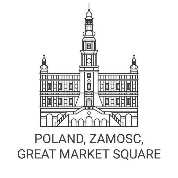 Zamosc Great Market Square Travel Landmark Line Vector Illustration — 图库矢量图片