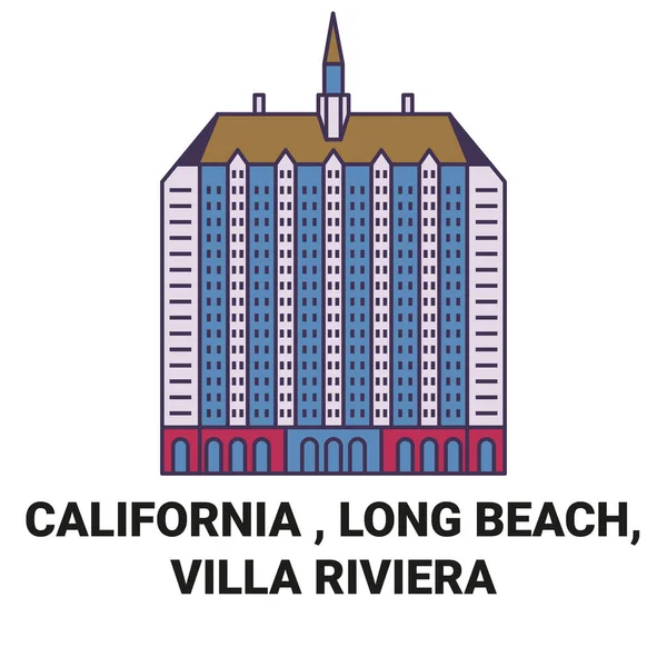 Vereinigte Staaten Kalifornien Long Beach Villa Riviera Reise Meilenstein Linienvektorillustration — Stockvektor