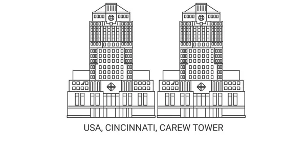 Usa Cincinnati Carew Tower Travel Landmark Line Vector Illustration — Stock Vector