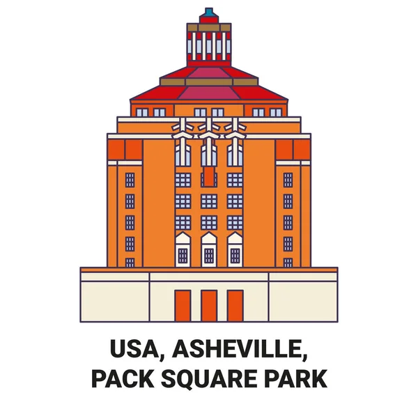 Usa Asheville Pack Square Park Cestovní Orientační Čára Vektor Ilustrace — Stockový vektor