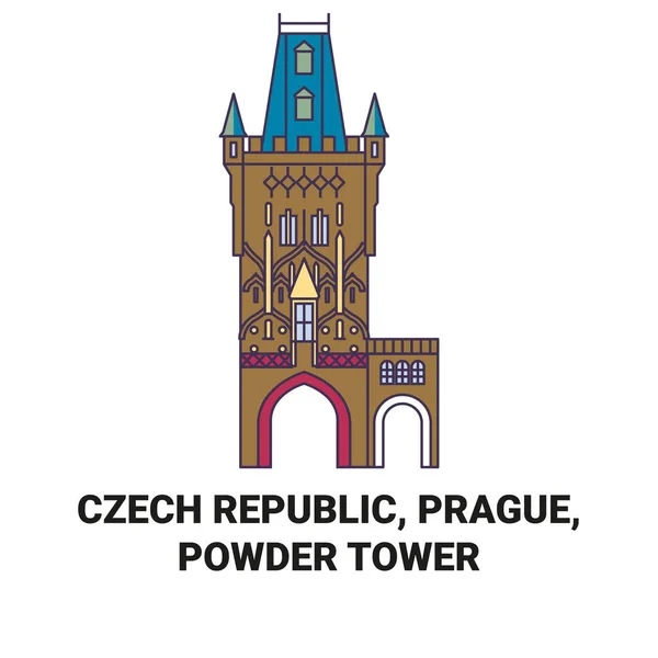 stock vector Czech Republic, Prague, Powder Tower travel landmark line vector illustration