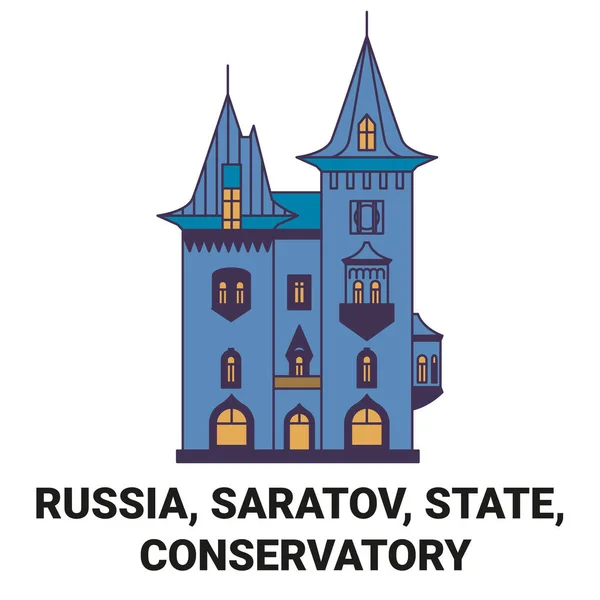 Ryssland Saratov Stat Konservatoriet Resor Landmärke Linje Vektor Illustration — Stock vektor