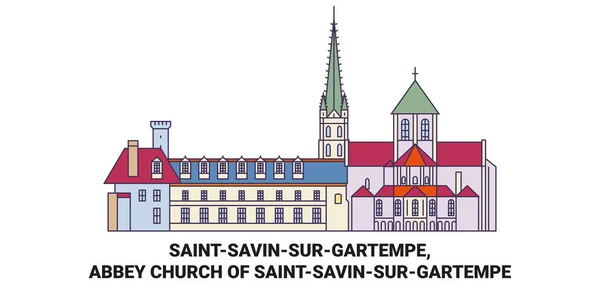 Frankrike Saintsavinsurgartempe Abbey Church Saintsavinsurgartempe Resor Landmärke Linje Vektor Illustration — Stock vektor