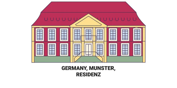 Germany Munster Residenz Travel Landmark Line Vector Illustration — Stock Vector