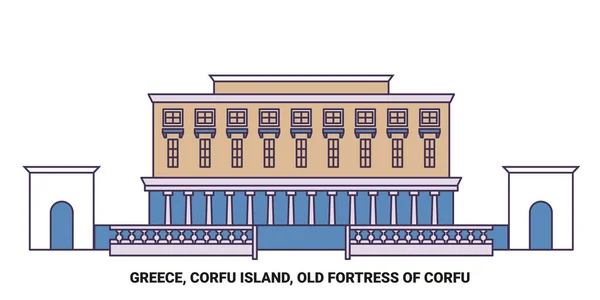 Greece Corfu Island Old Fortress Corfu Travel Landmark Line Vector — Stock Vector