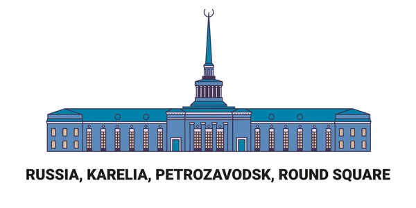 Rusya Karelia Petrozavodsk Yuvarlak Meydan Seyahat Çizgisi Çizimi — Stok Vektör