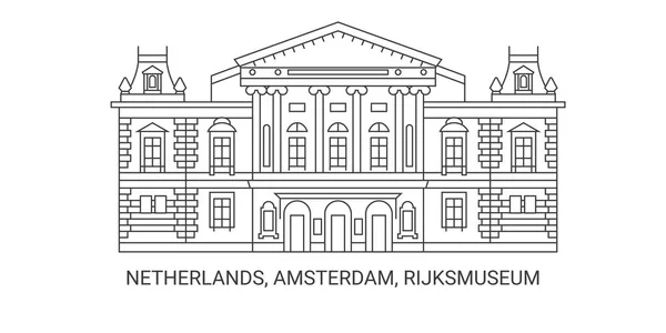オランダ アムステルダム アムステルダム国立美術館 旅行ランドマークラインベクトルイラスト — ストックベクタ