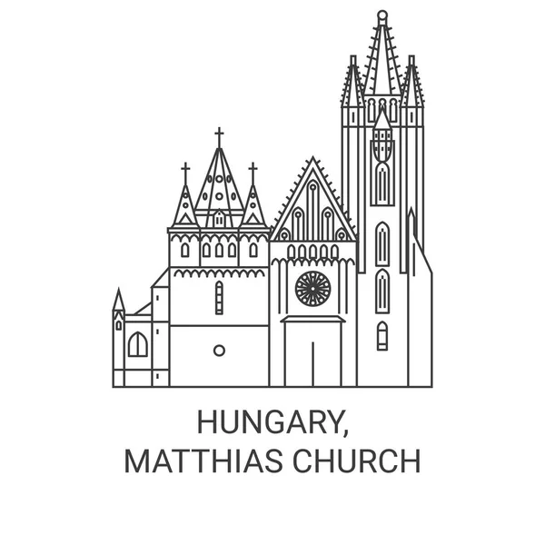 ハンガリー マティアス教会旅行ランドマークラインベクトルイラスト — ストックベクタ