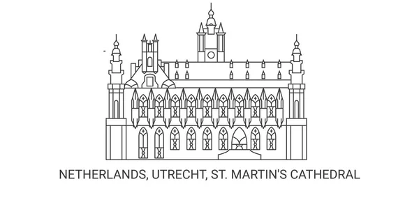 Hollanda Utrecht Martins Katedrali Seyahat Çizgisi Vektör Ilüstrasyonu — Stok Vektör