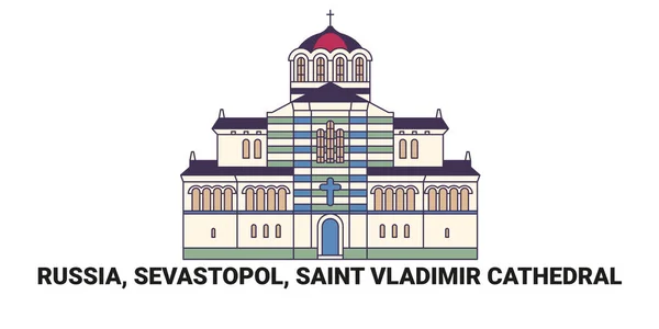 Rússia Sebastopol Catedral São Vladimir Ilustração Vetor Linha Referência Viagem — Vetor de Stock