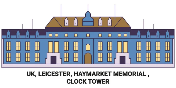England Leicester Haymarket Memorial Clock Tower Reise Wahrzeichen Linie Vektor — Stockvektor