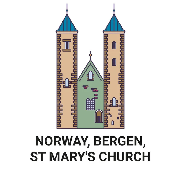 Norsko Bergen Marys Kostel Cestování Orientační Linie Vektor Ilustrace — Stockový vektor