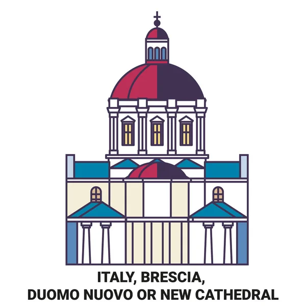 イタリア ブレシア ドゥオーモ ヌオーヴォまたは新大聖堂旅行ランドマークラインベクトルイラスト — ストックベクタ