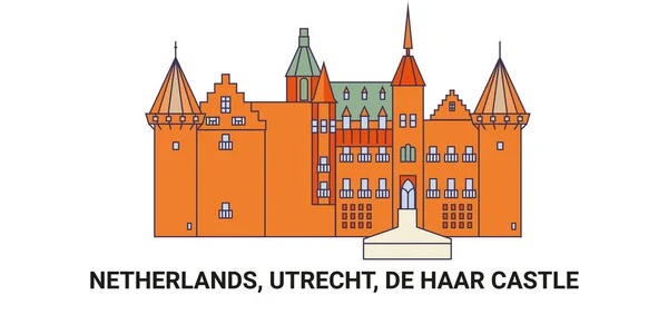 Países Baixos Utrecht Castelo Haar Ilustração Vetor Linha Referência Viagem —  Vetores de Stock