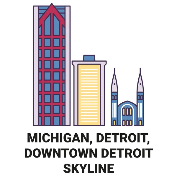 Estados Unidos Michigan Detroit Centro Detroit Skyline Viaje Hito Línea — Vector de stock