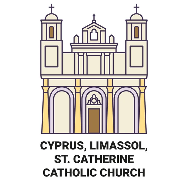 Chipre Limassol Igreja Católica Santa Catarina Viagem Marco Linha Vetor — Vetor de Stock