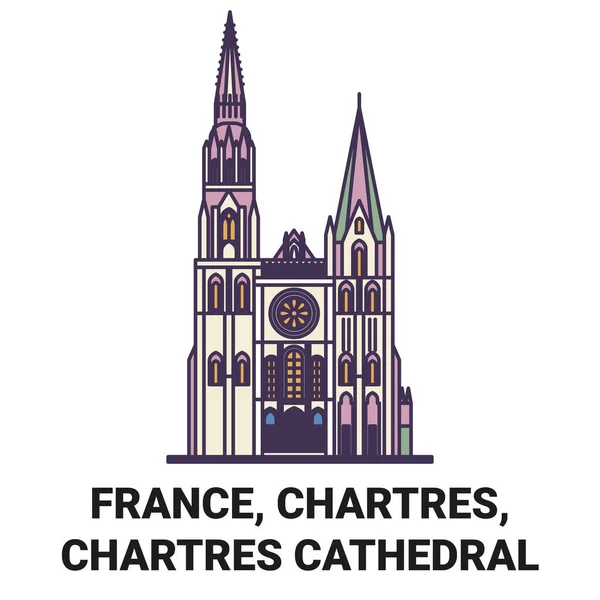 Franța Chartres Catedrala Chartres Călătorie Punct Reper Linie Vectorială Ilustrare — Vector de stoc