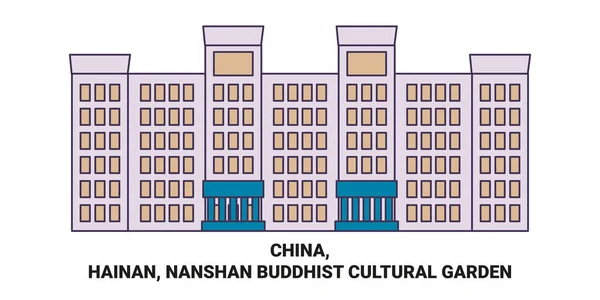 Κίνα Hainan Nanshan Βουδιστής Πολιτιστικό Κήπος Ταξίδια Ορόσημο Γραμμή Διάνυσμα — Διανυσματικό Αρχείο