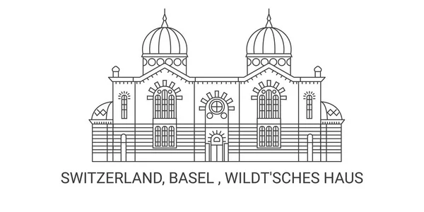 Switzerland Basel Wildtsches Haus Travel Landmark Line Vector Illustration — Stock Vector