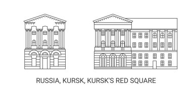 Rusya, Kursk, Kursks Kızıl Meydanı, seyahat çizgisi vektör ilüstrasyonu