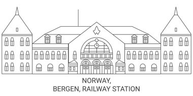Norveç, Bergen, Demiryolu İstasyonu seyahat çizgisi vektör ilüstrasyonu