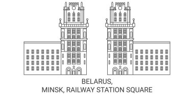Belarus, Minsk, Demiryolu İstasyonu Meydanı seyahat çizgisi çizelgesi çizimi