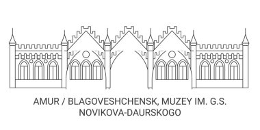 Rusya, Blagoveshchensk ve Muzey seyahat çizgisi çizgisi çizimi