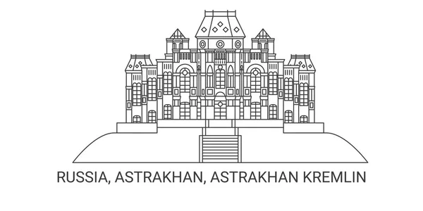 Russland Astrachan Astrachan Kreml Reise Meilenstein Linienvektorillustration — Stockvektor