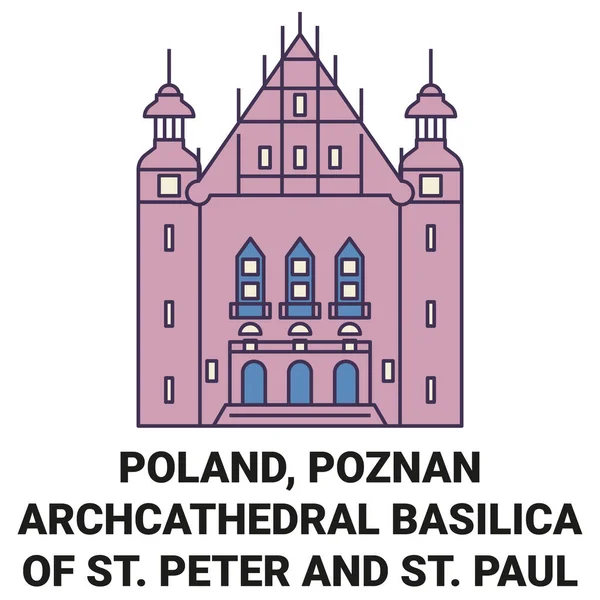 Polsko Poznan Archcathedral Bazilika Petra Pavla Orientační Linie Vektor Ilustrace — Stockový vektor