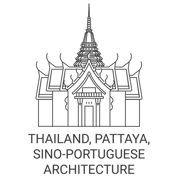 Таїланд Паттая Sinoportuguese Architecture Travel Landmark Line Vector Illustration — стоковий вектор